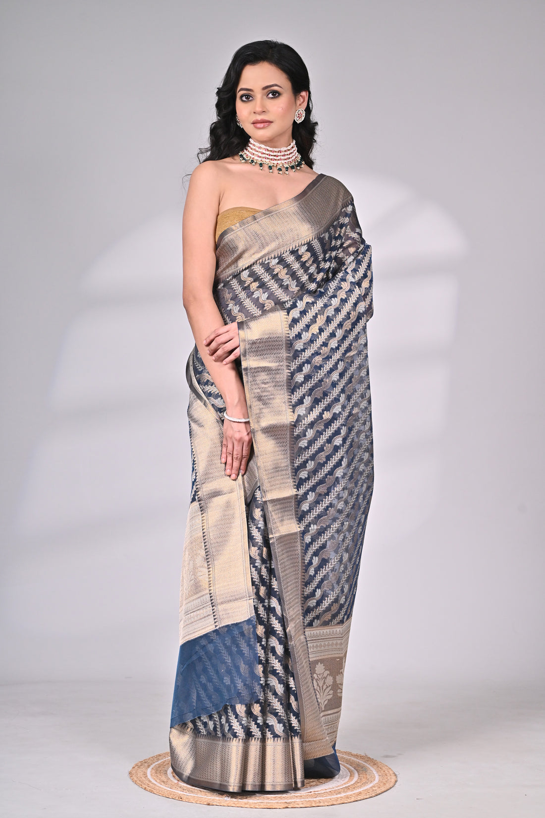 Kota Silk Saree in Blue and Beige