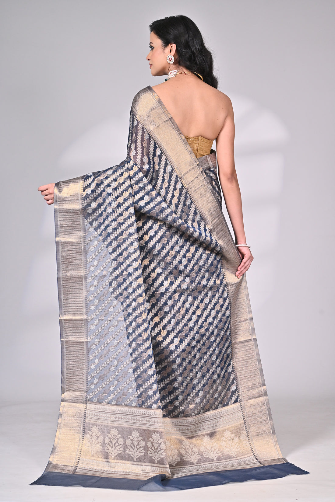 Kota Silk Saree in Blue and Beige