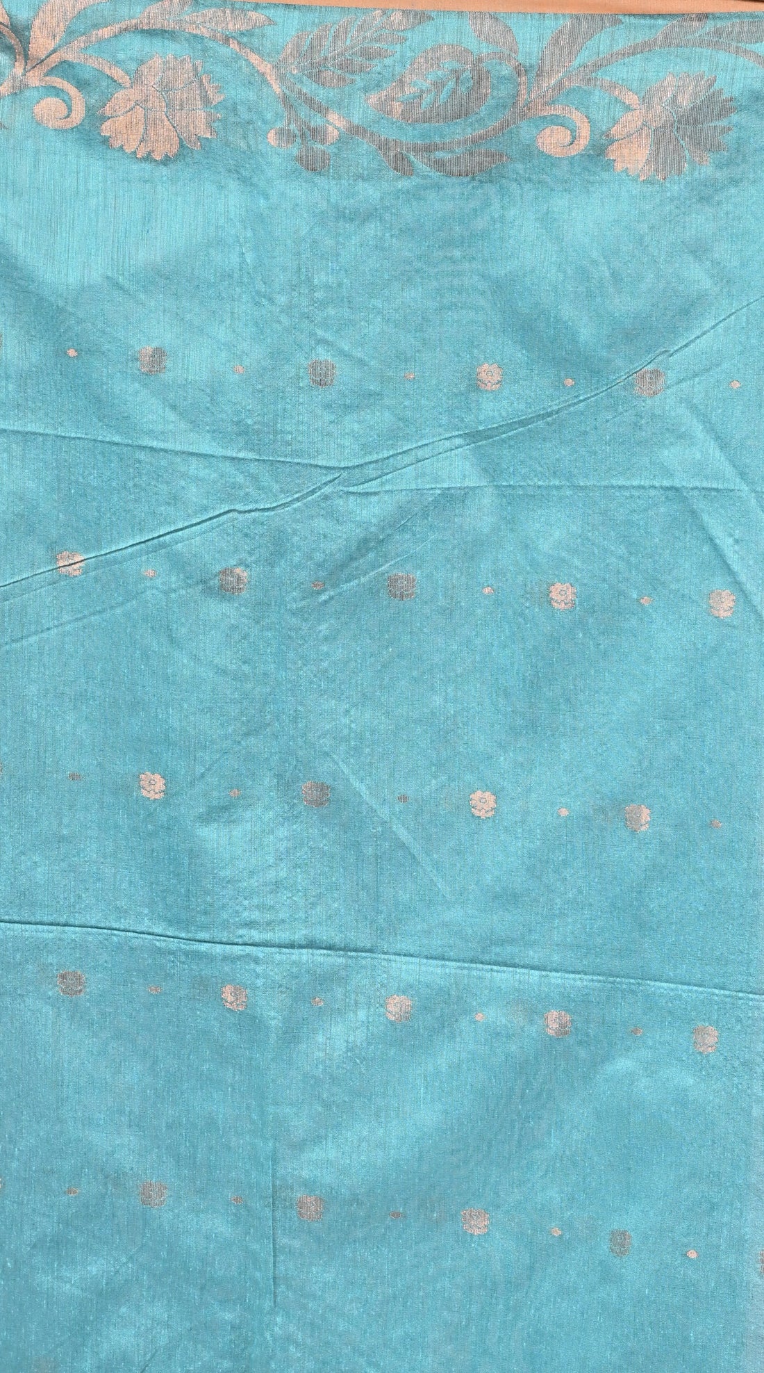 Aqua Blue Cotton Silk Saree with Golden Floral Weave