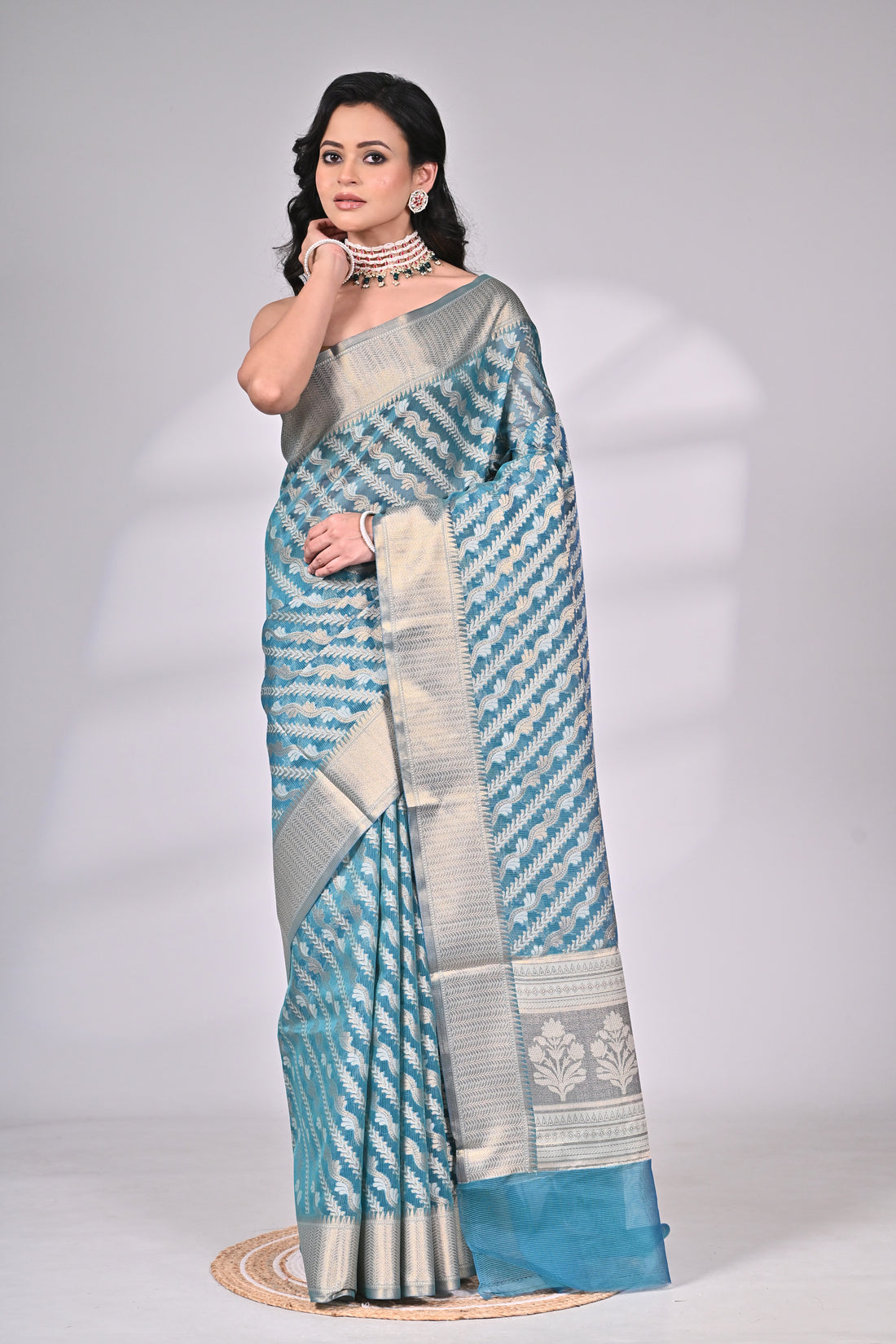 Blue Kota Silk Saree with Intricate Woven Design