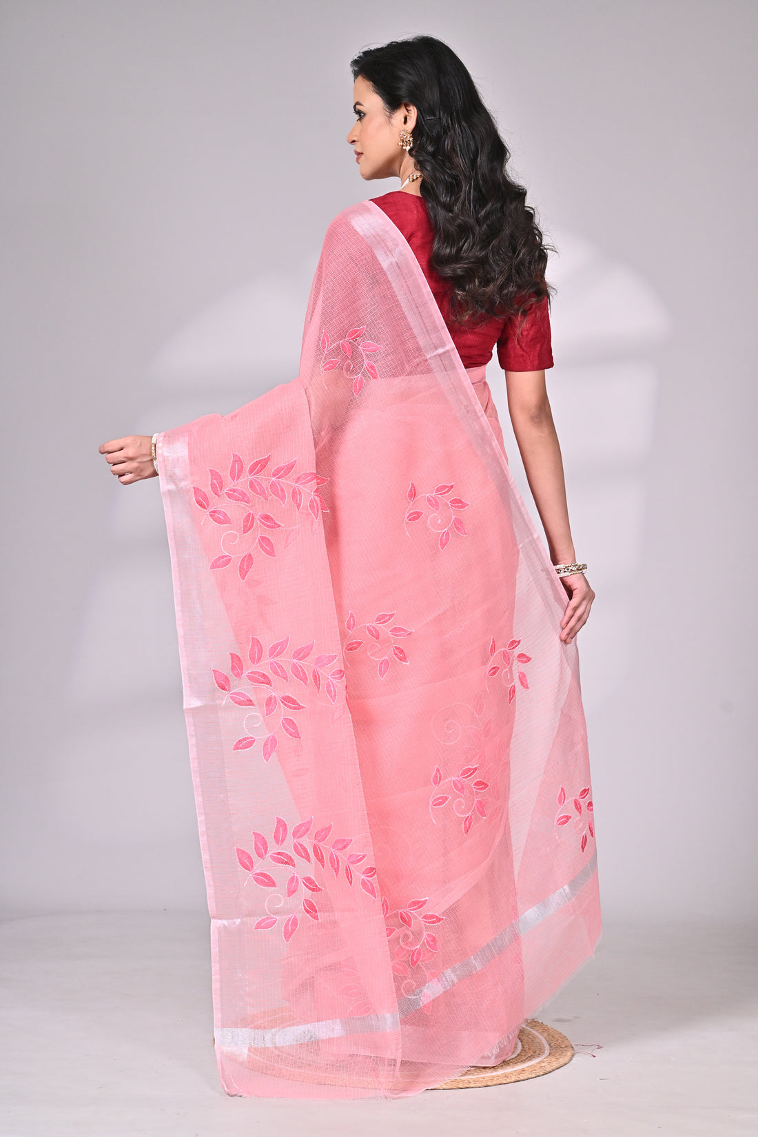 Pink Kota Doria Saree with Embroidery