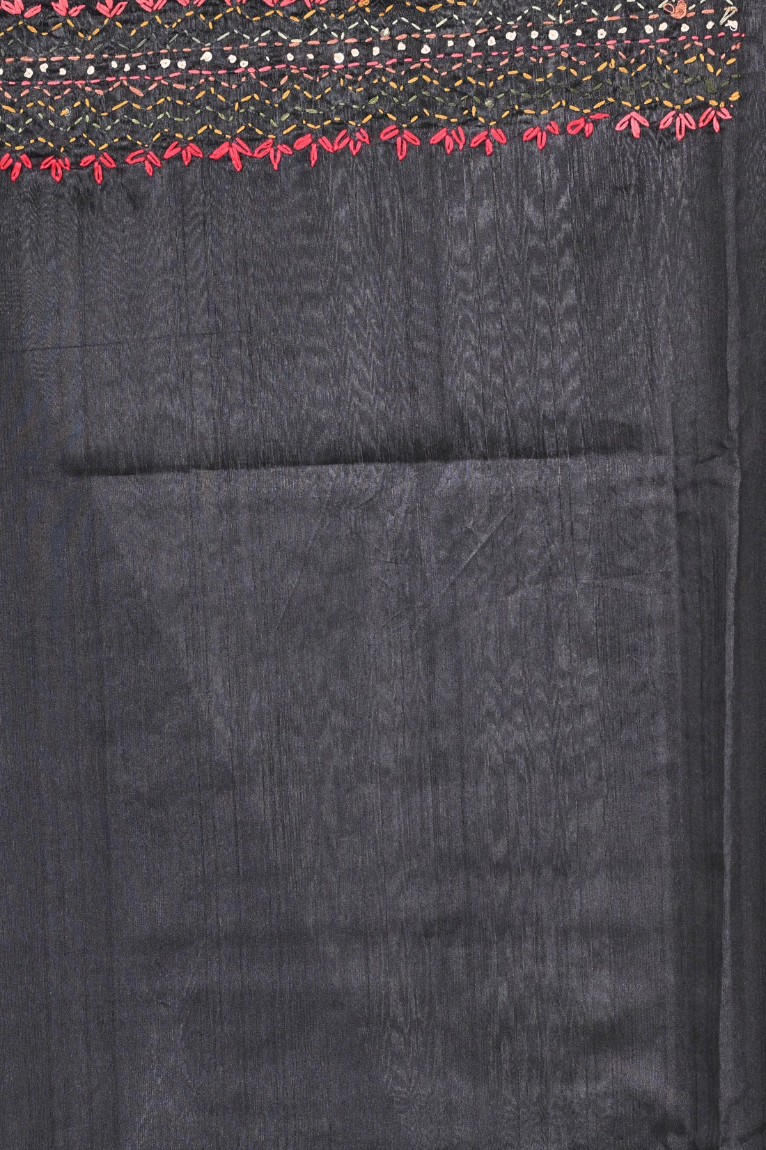 Black Semi Tussar Saree with Hand Embroidery – Statement Piece by Saantha