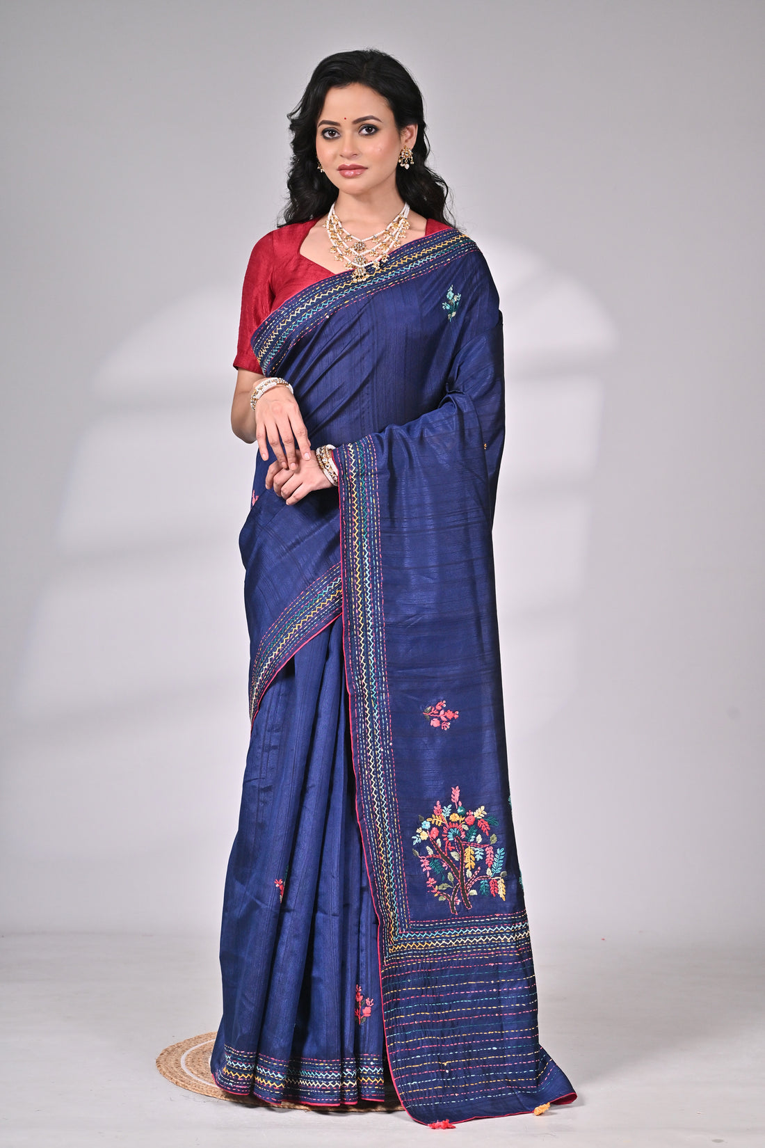 Embroidered Semi Tussar Saree – Inspired by Jharkhand Craftsmanship