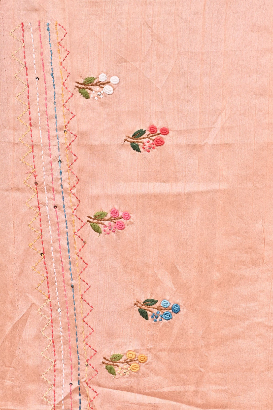 Peach Semi Tussar Saree with Hand Embroidery