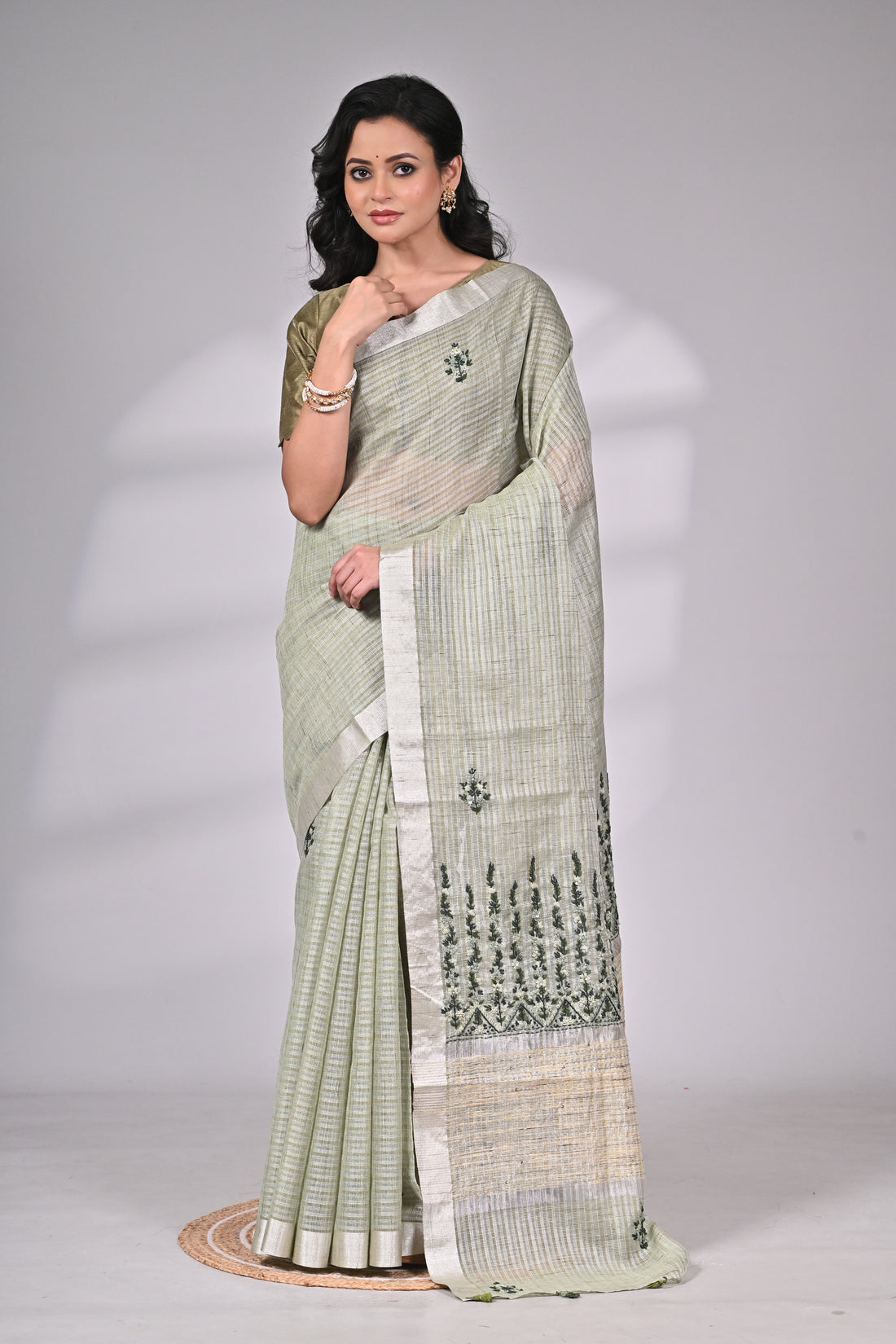 Premium Linen Tissue Saree with Intricate Embroidery