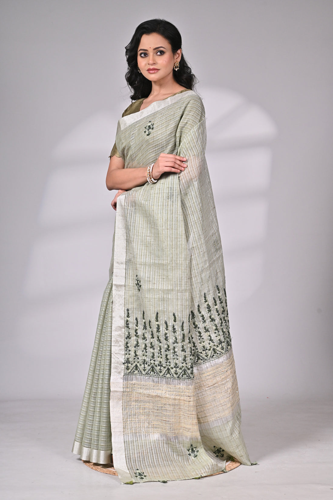 Premium Linen Tissue Saree with Intricate Embroidery