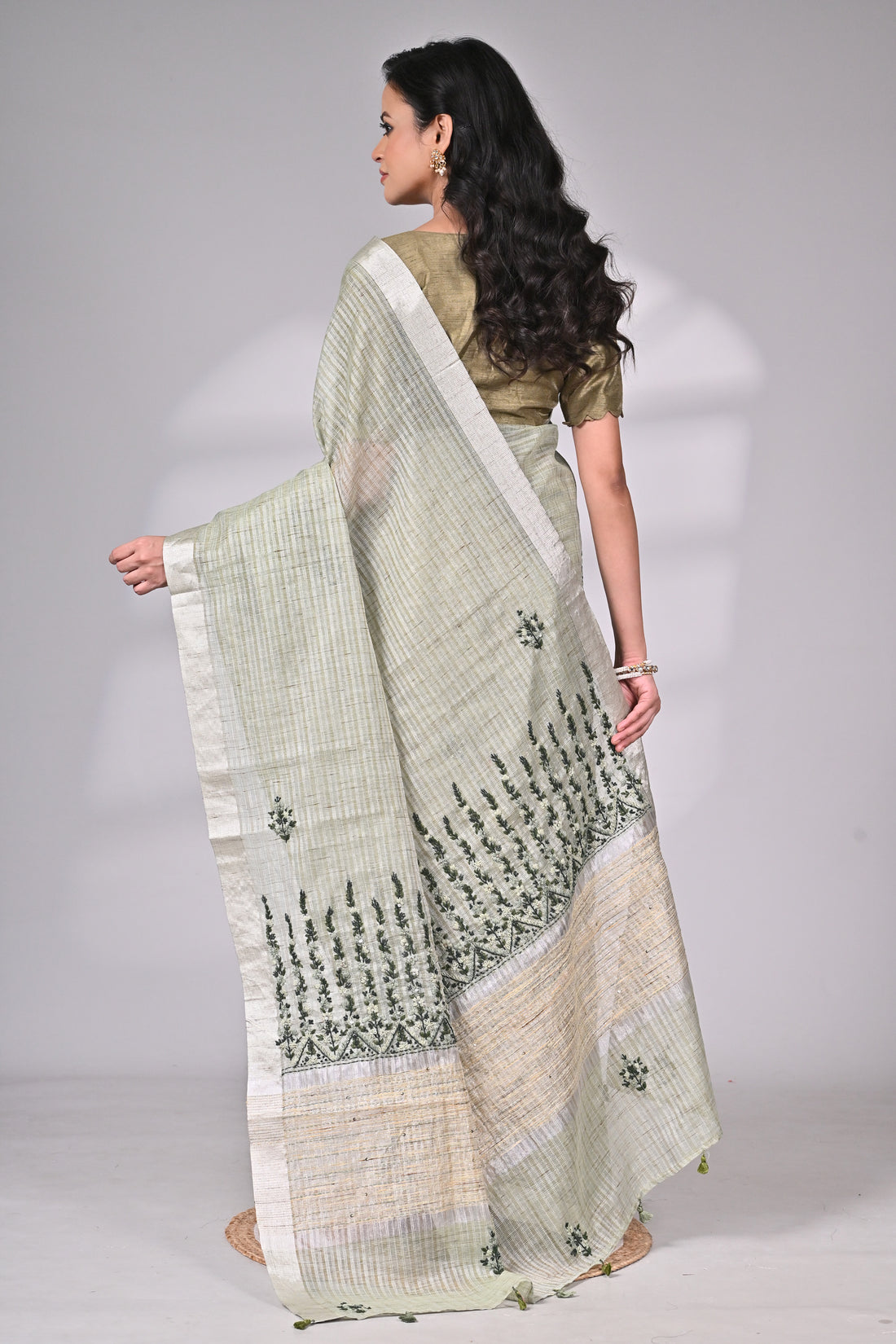 Premium Linen Tissue Saree with Intricate Embroidery