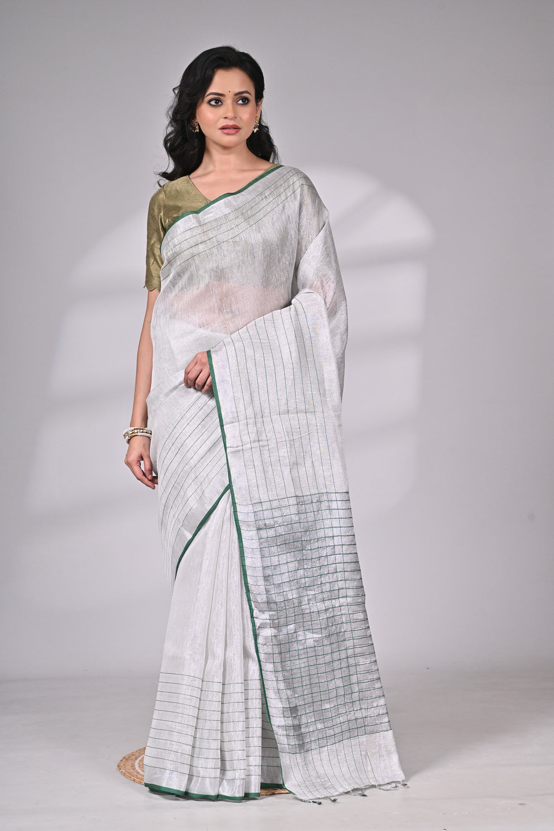 Handloom Tissue Silk Saree with Subtle Zari Stripes