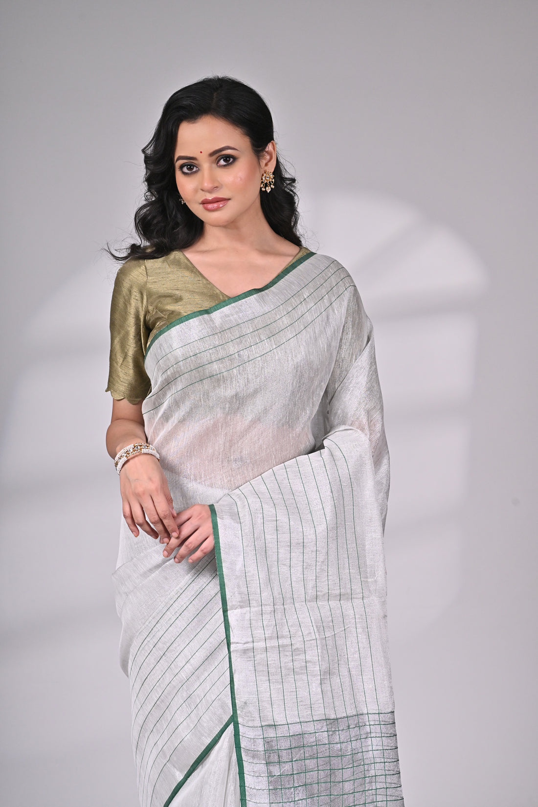 Handloom Tissue Silk Saree with Subtle Zari Stripes