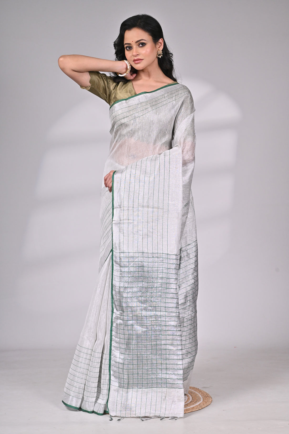 Handloom Tissue Silk Saree with Subtle Zari Stripes