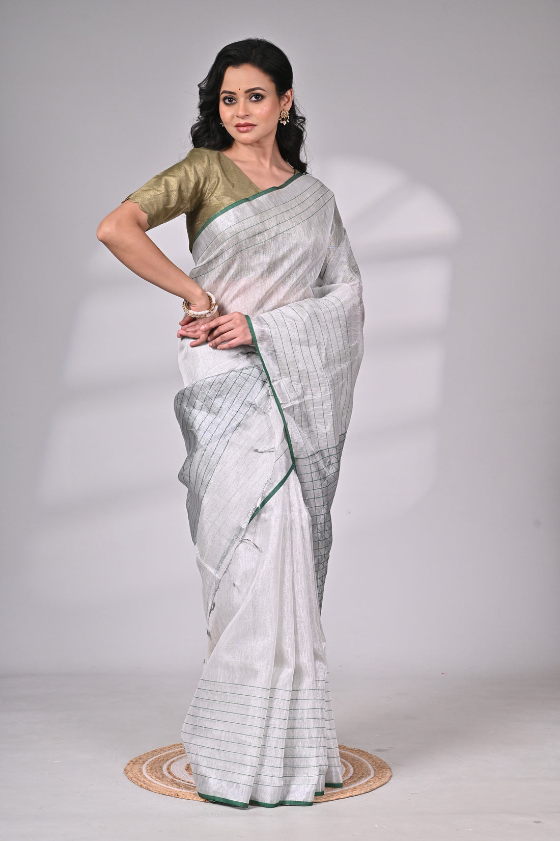 Handloom Tissue Silk Saree with Subtle Zari Stripes