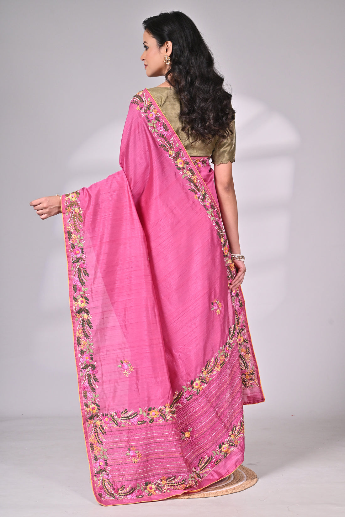 Premium Semi Tussar Saree with Intricate Embroidery – Pink
