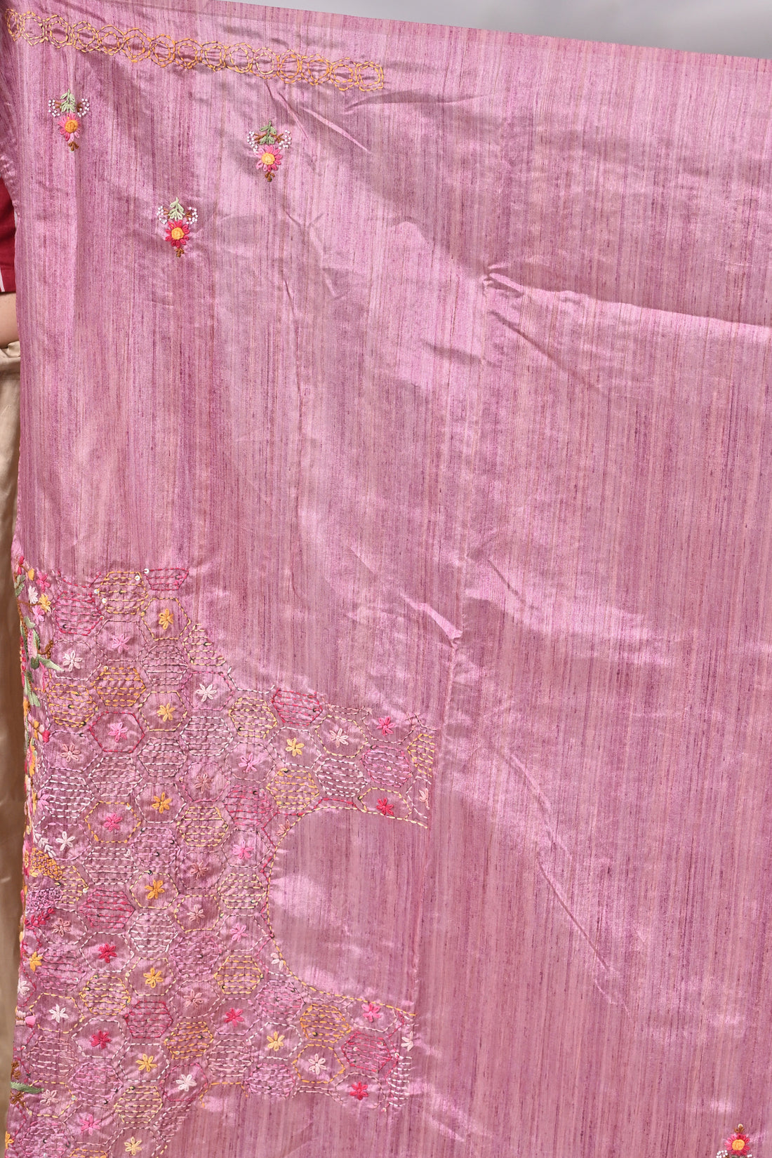 Pink Semi Tussar Saree with Hand Embroidery – Premium Collection