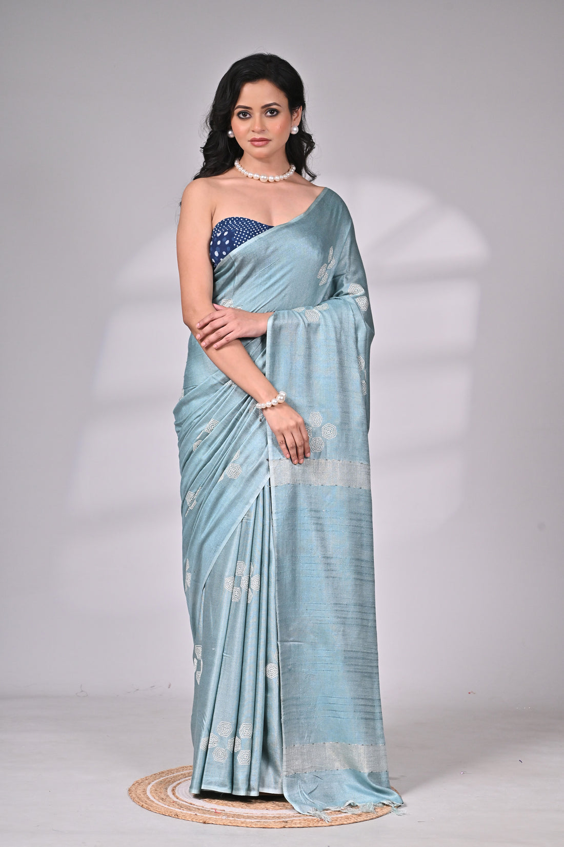 Soft Silk Saree in Aqua Blue with Elegant Embroidery