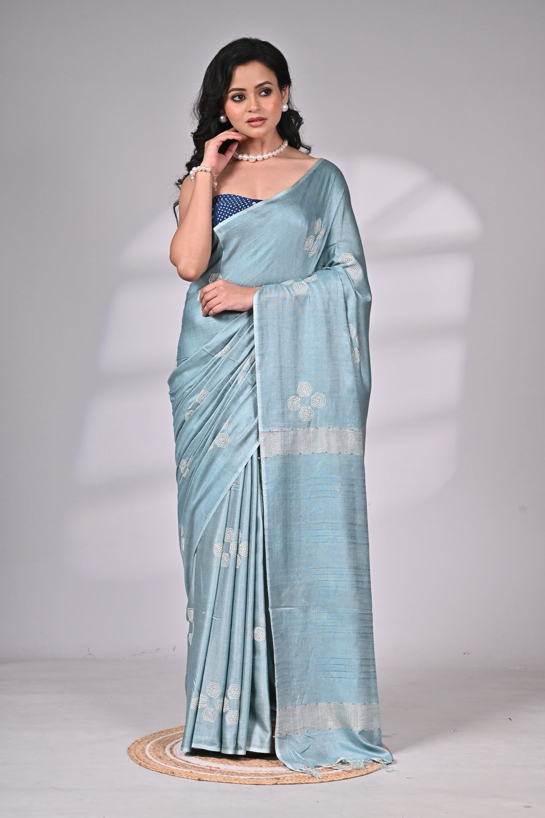Soft Silk Saree in Aqua Blue with Elegant Embroidery