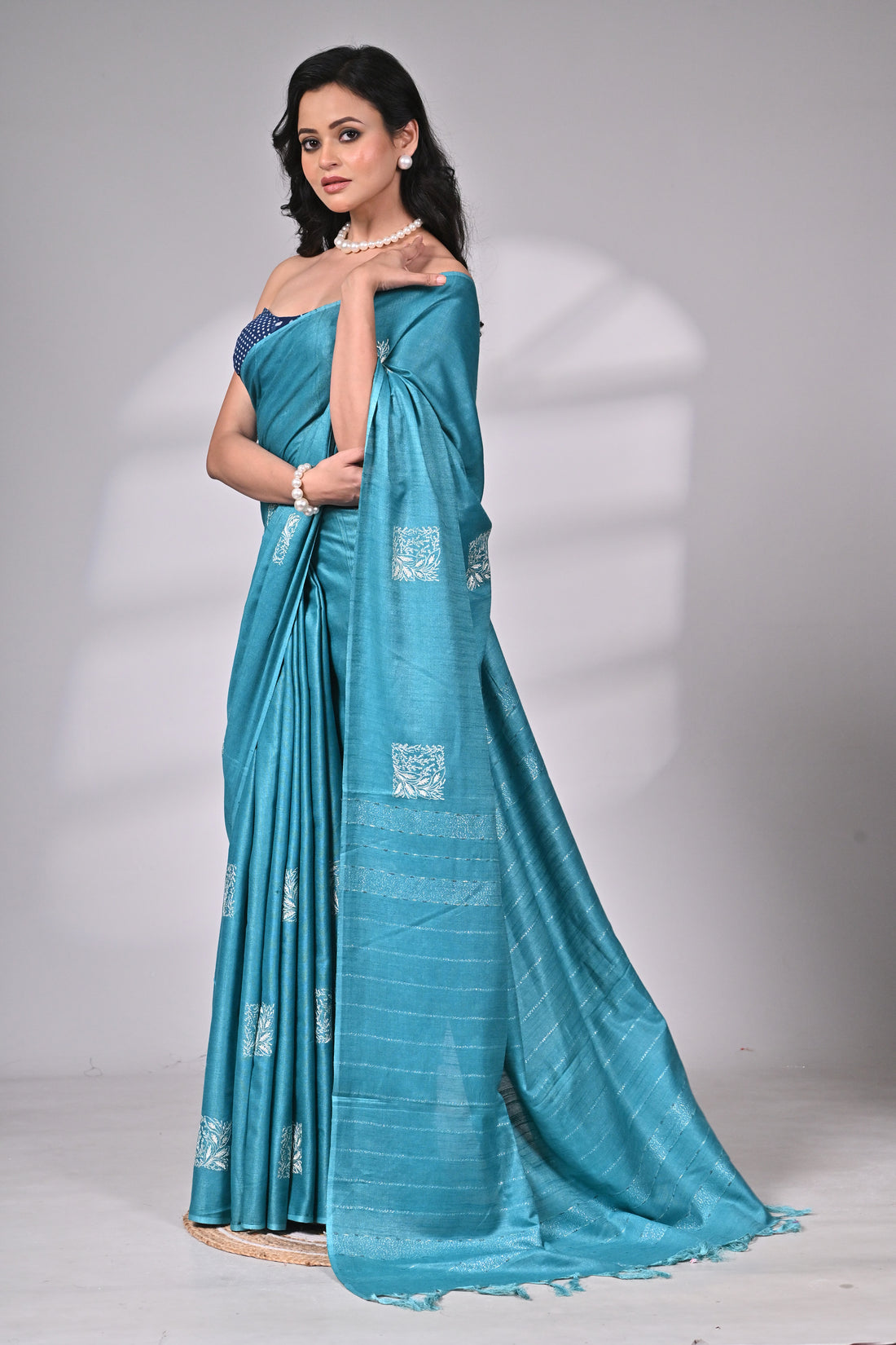Soft Silk Saree in Teal Blue with Exquisite Embroidery