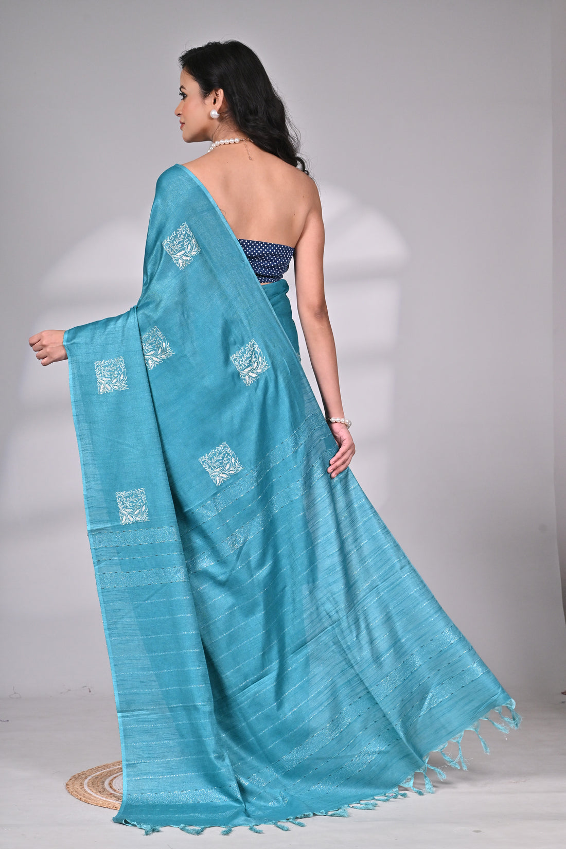 Soft Silk Saree in Teal Blue with Exquisite Embroidery