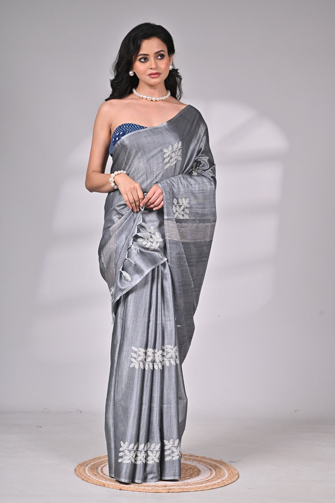 Soft Silk Saree in Grey with Elegant Embroidery