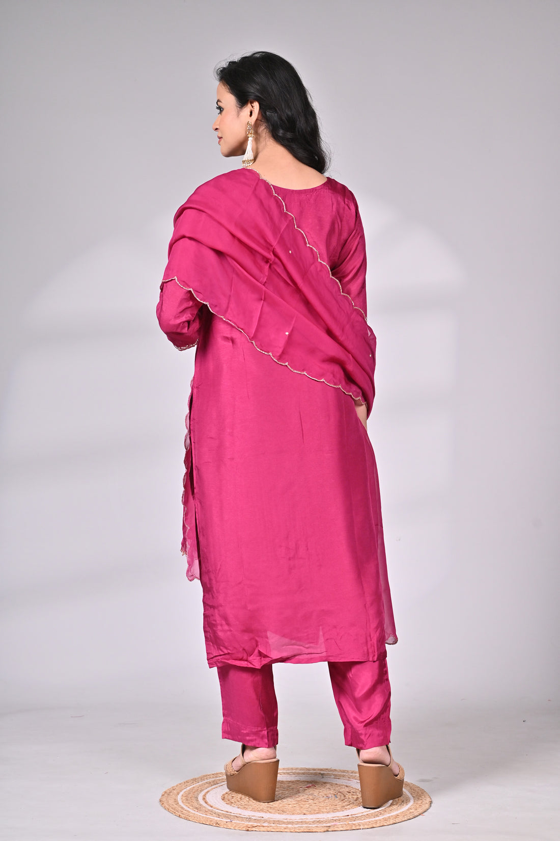 Magenta Silk Blend Heavy Zari Embroidered Suit Set with Dupatta