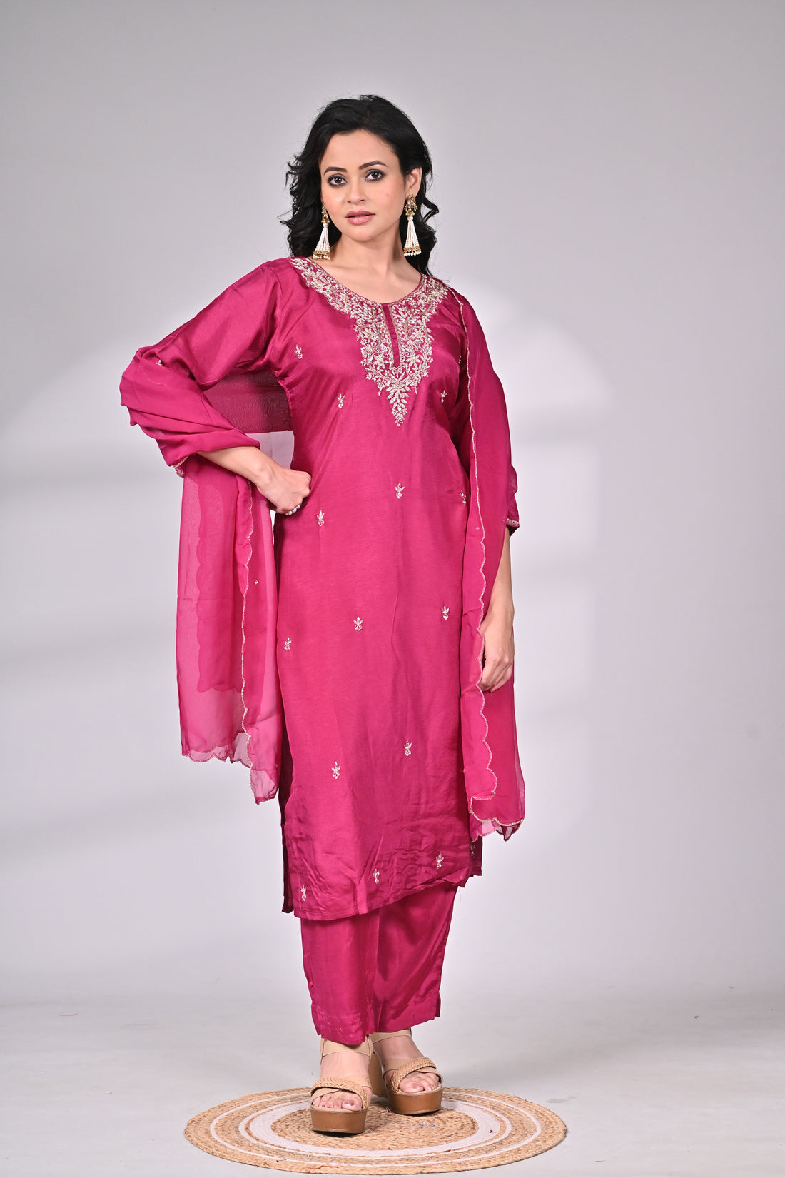 Magenta Silk Blend Heavy Zari Embroidered Suit Set with Dupatta