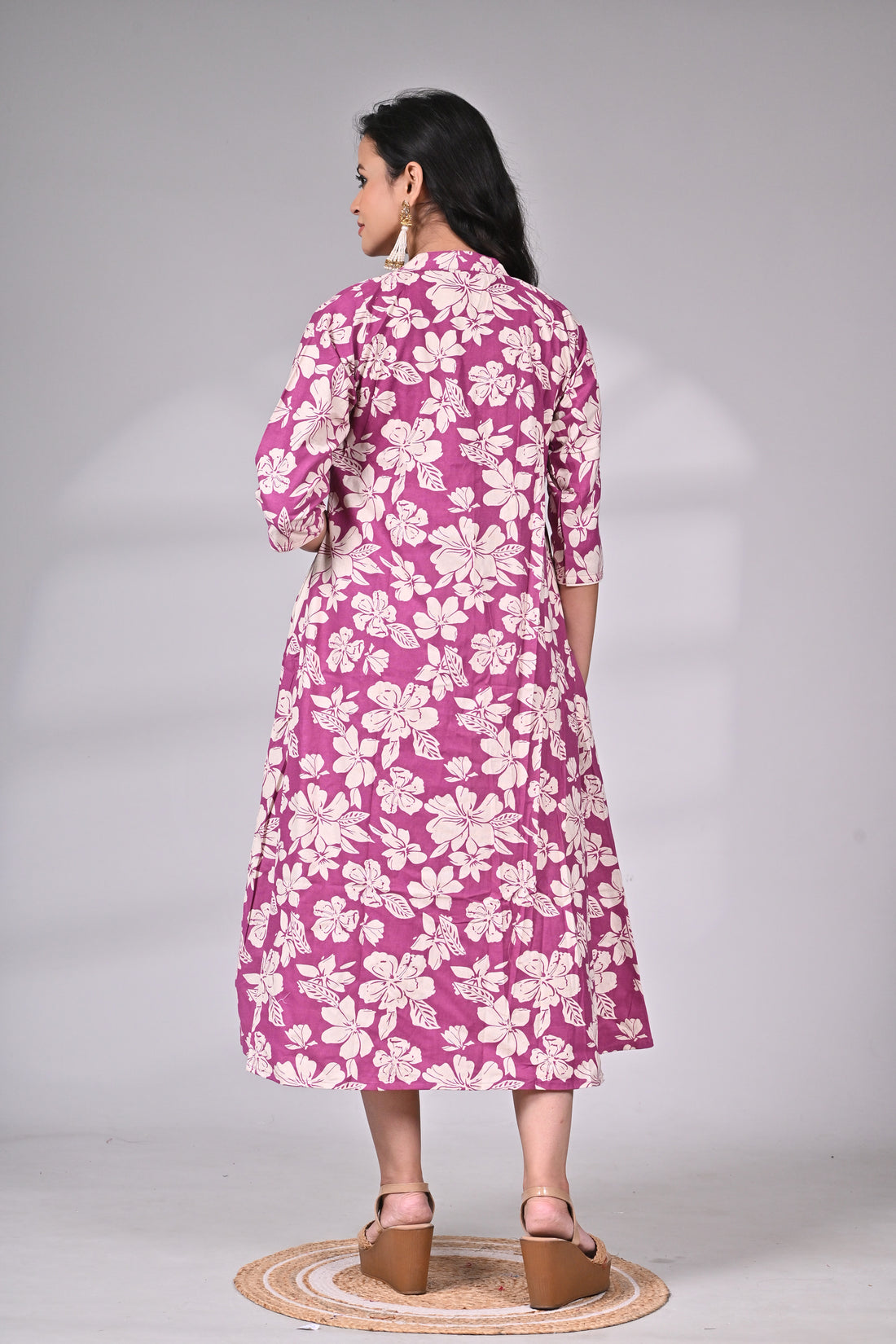 Kora Cotton Embroidered Dress with Printed Jacket