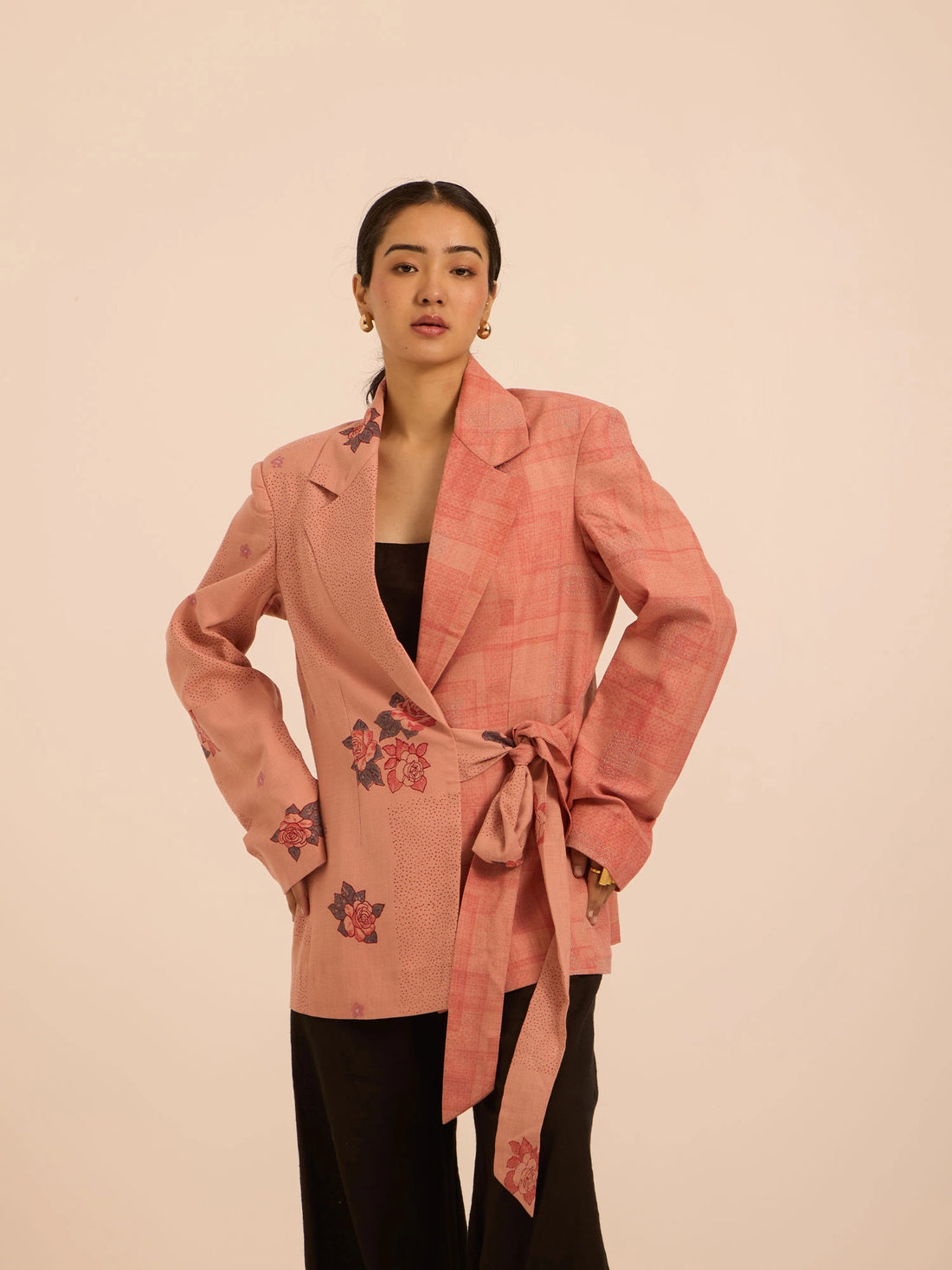 Vintage Rose Tie -Up BLazer-Loose Fit
