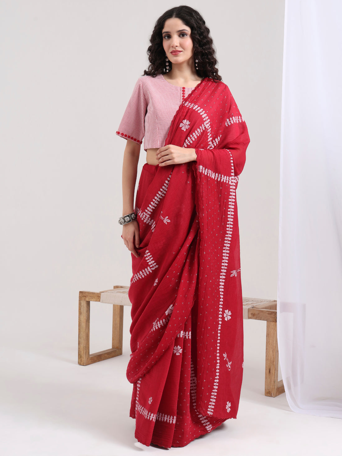Saantha Signature|Riva Chanderi Saree (Red)