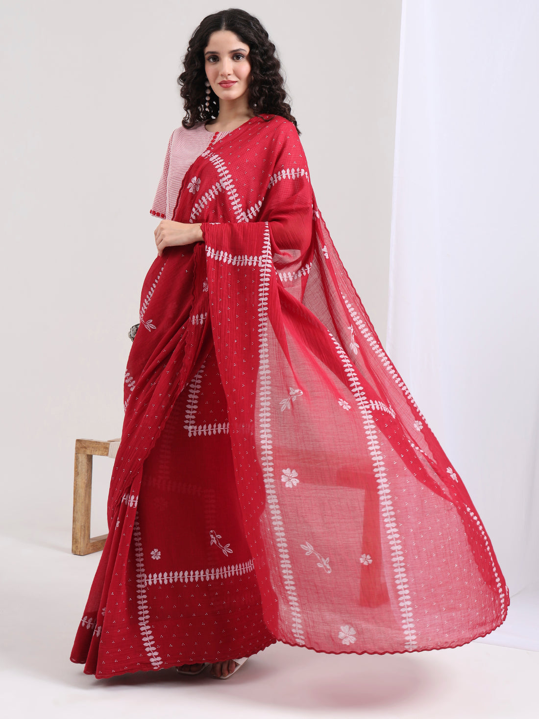 Saantha Signature|Riva Chanderi Saree (Red)