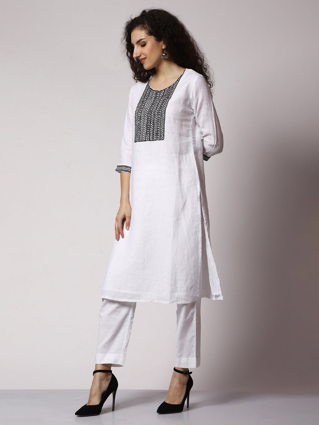 Nocturnal Opulence Hand Embroidered Cotton Kurta Set