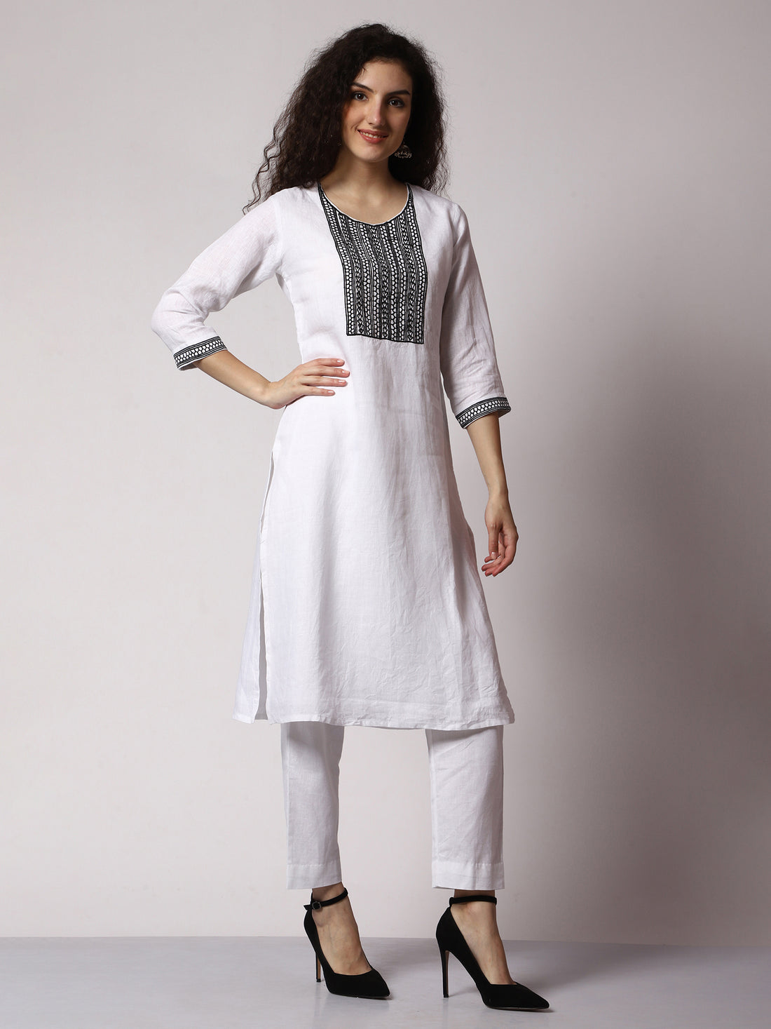 Nocturnal Opulence Hand Embroidered Cotton Kurta Set