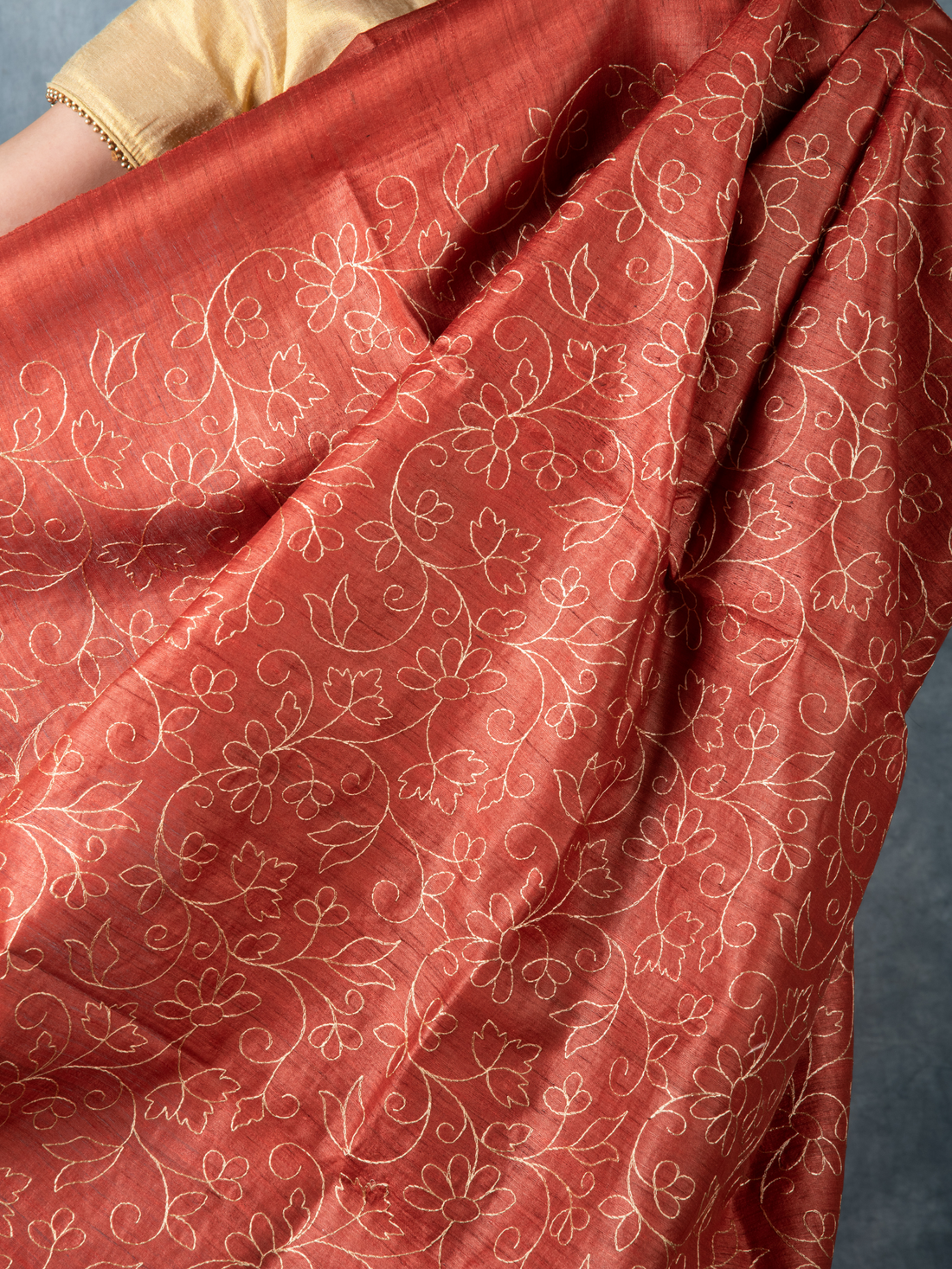 Rust-Orange Handloom Tussar Saree