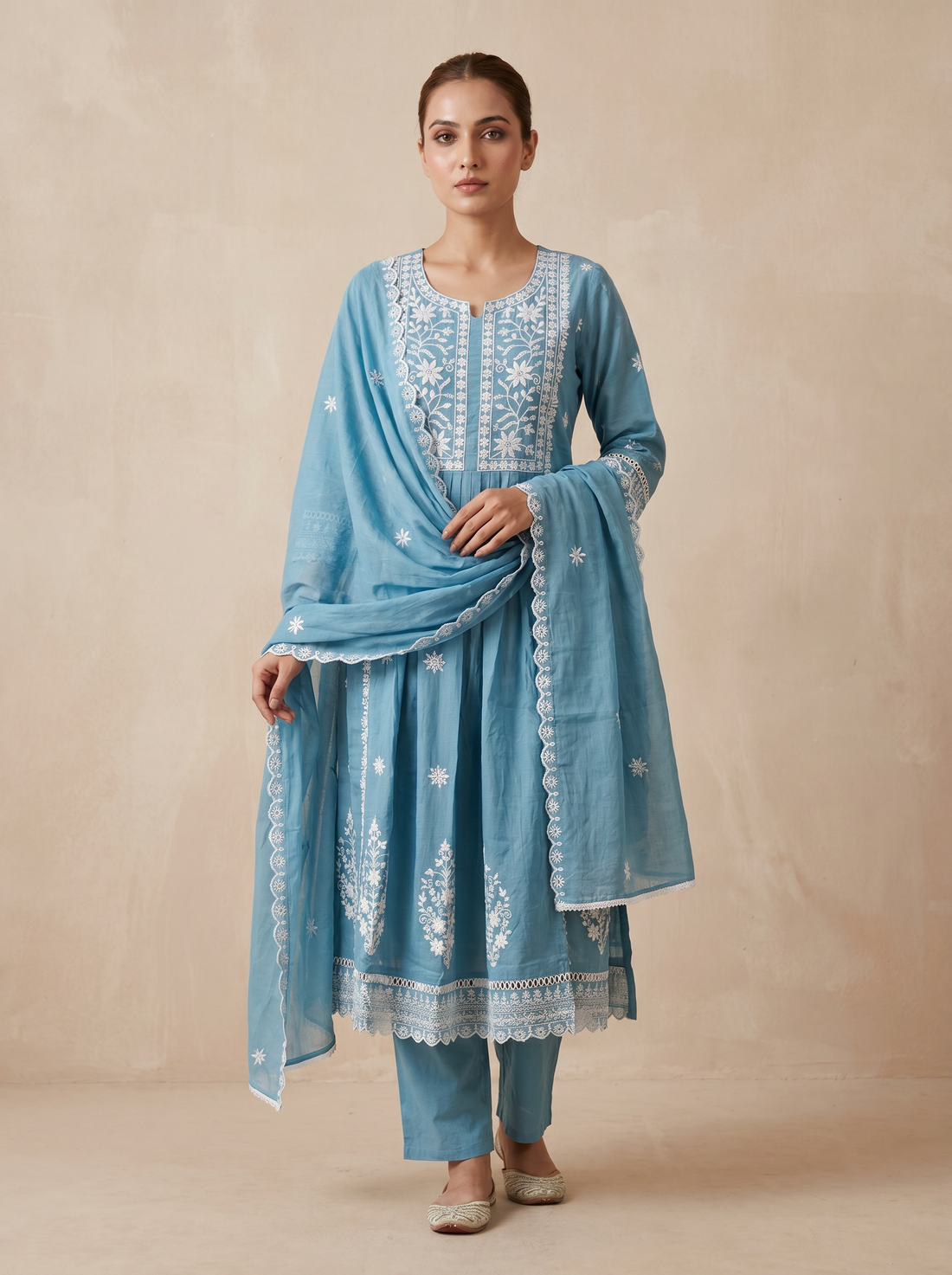 Blue chikankari kurta set