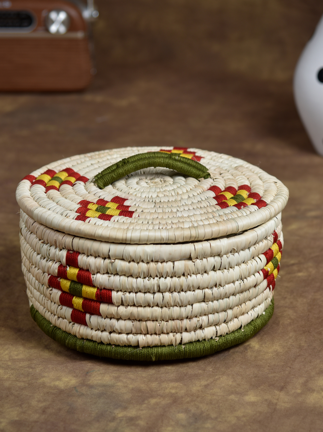 Kraftribe Handmade Kanshi Grass Chapati Box/Storage Box(Multicolour)