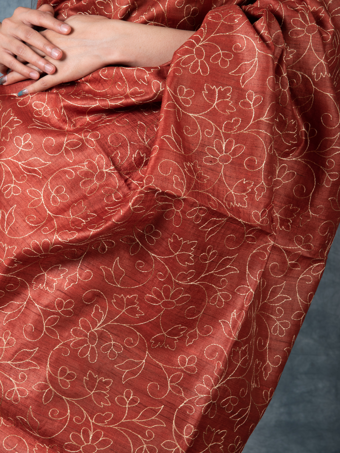 Rust-Orange Handloom Tussar Saree