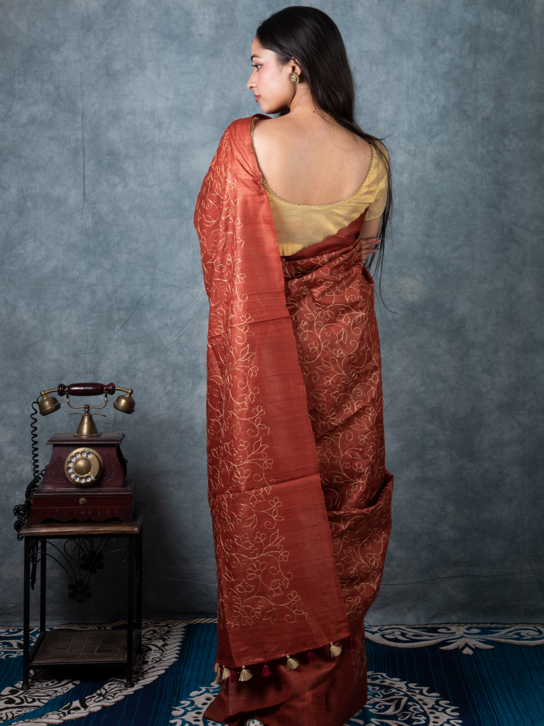 Rust-Orange Handloom Tussar Saree