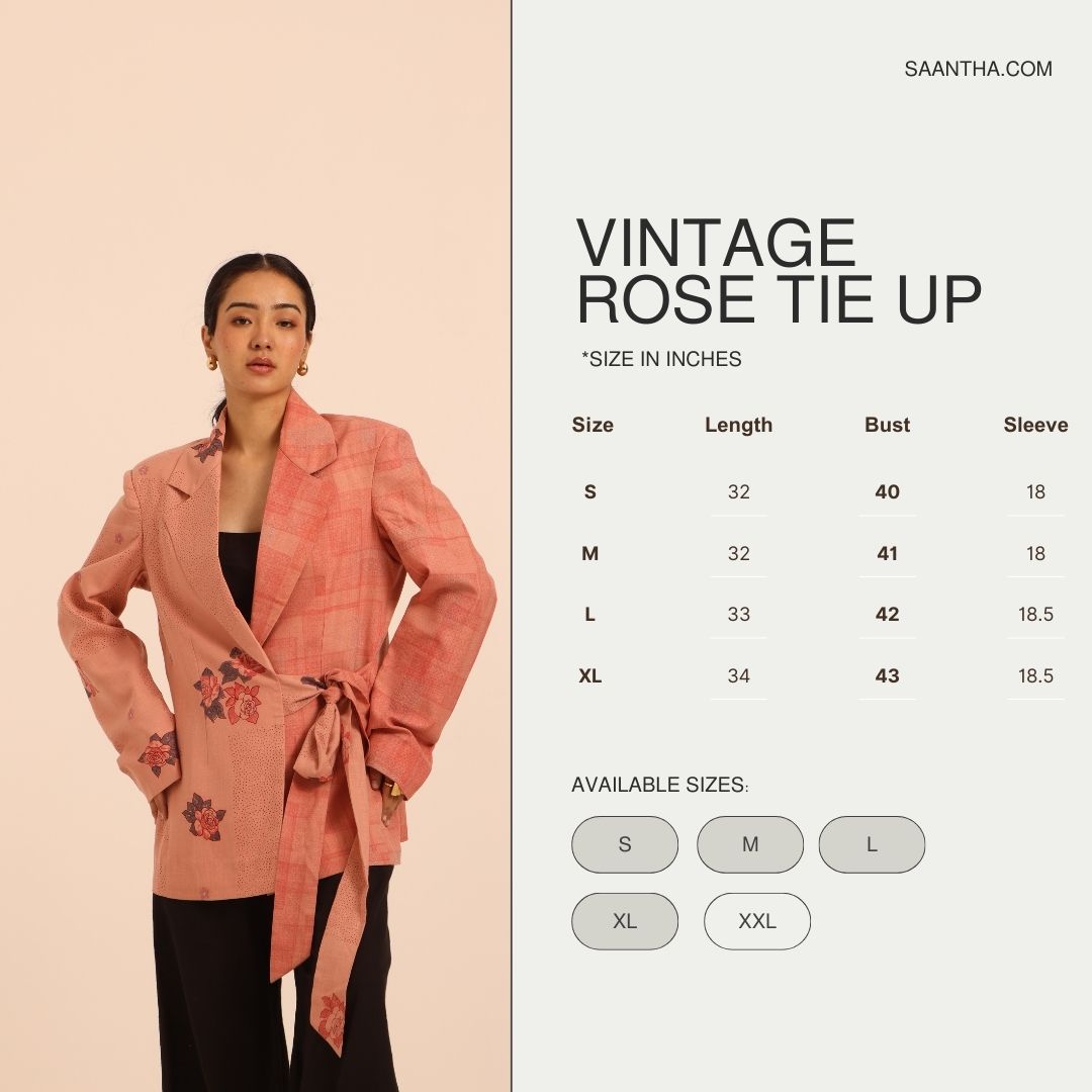 Vintage Rose Tie -Up BLazer-Loose Fit