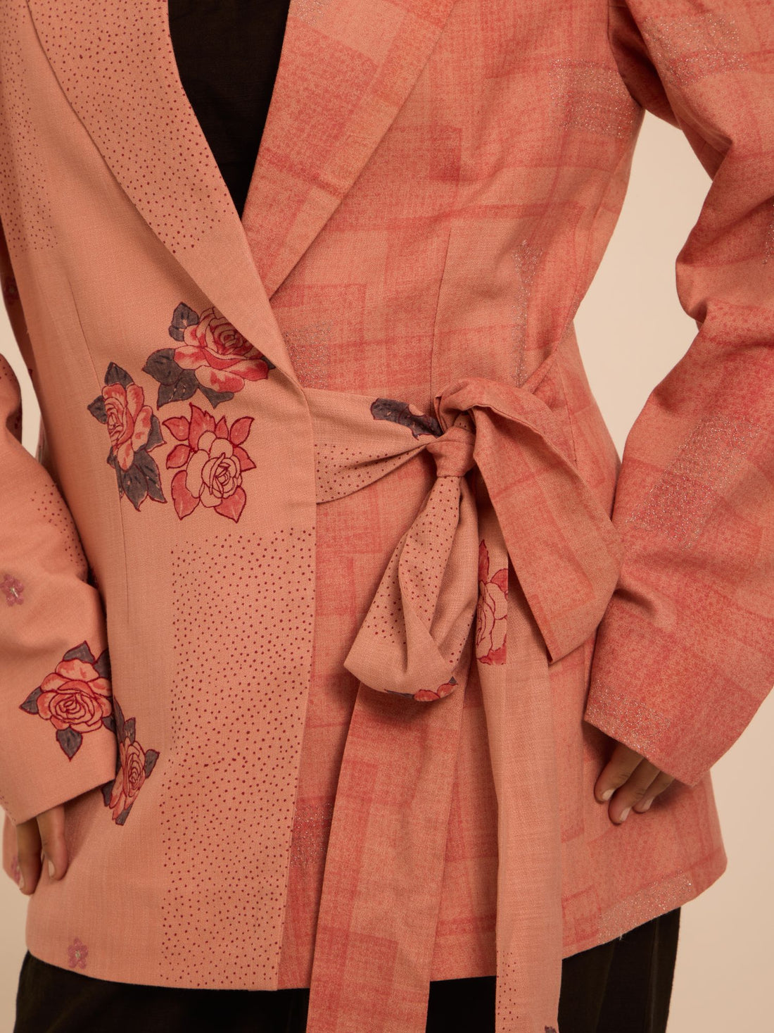 Vintage Rose Tie -Up BLazer-Loose Fit