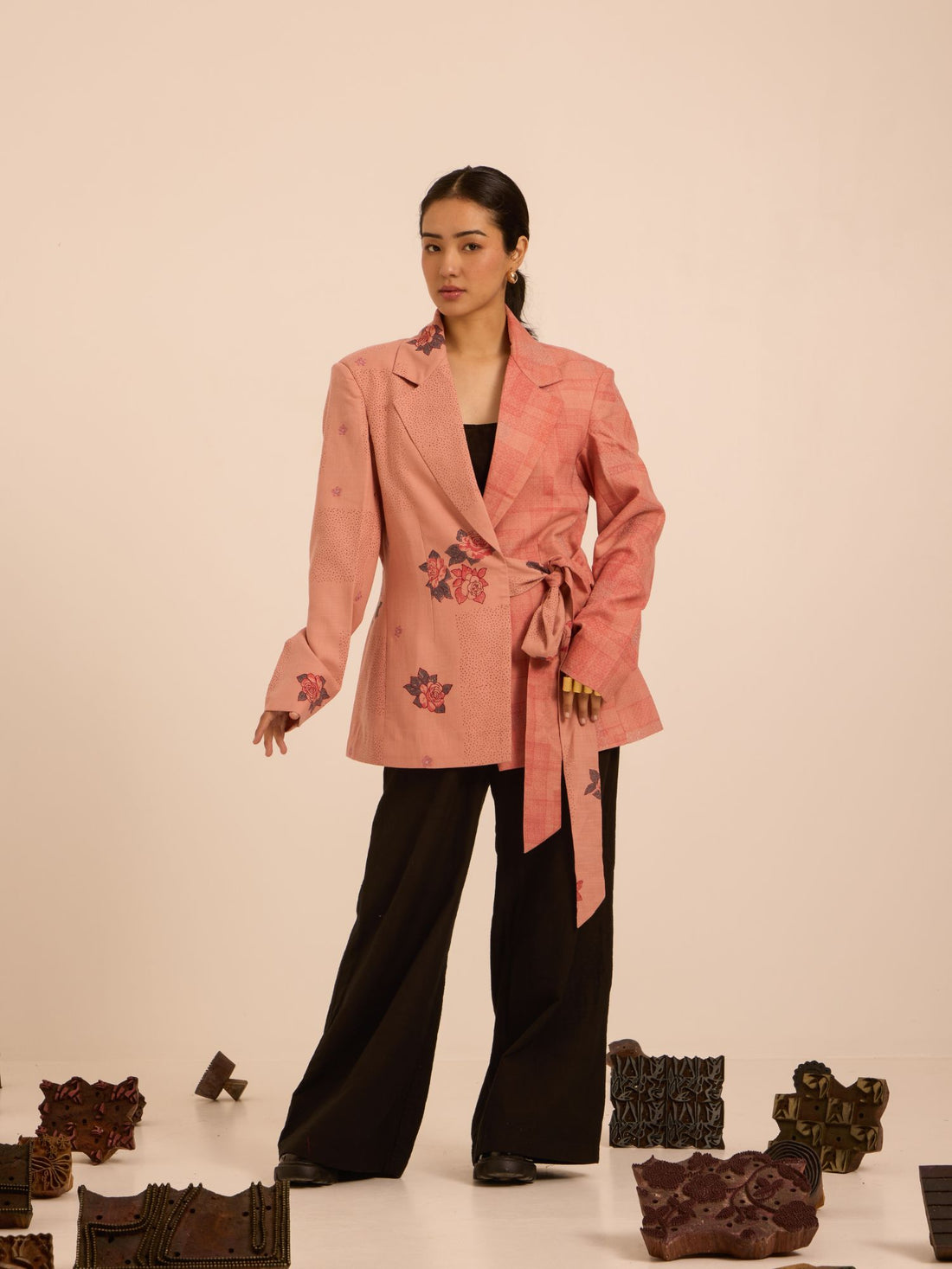 Vintage Rose Tie -Up BLazer-Loose Fit