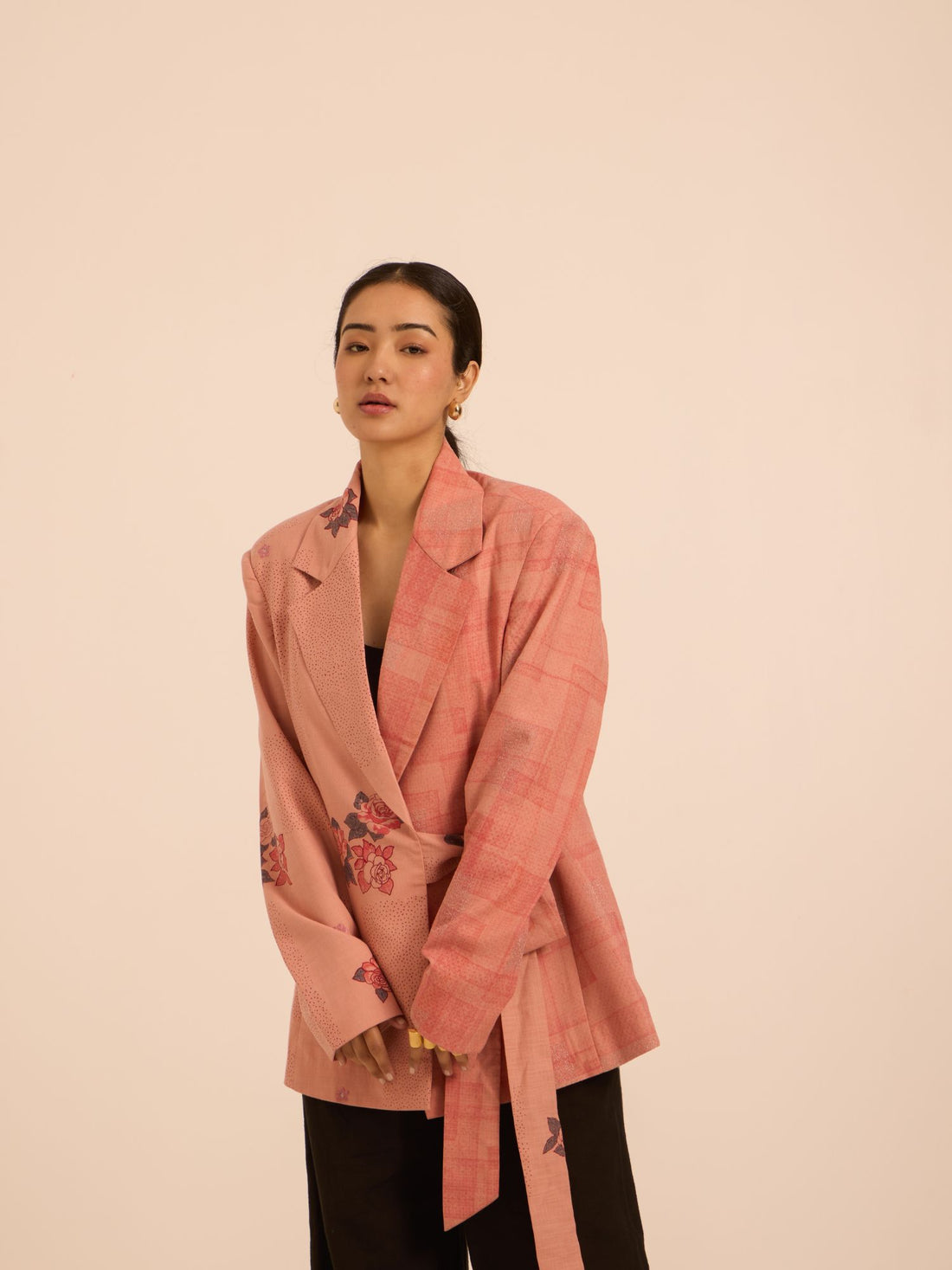 Vintage Rose Tie -Up BLazer-Loose Fit