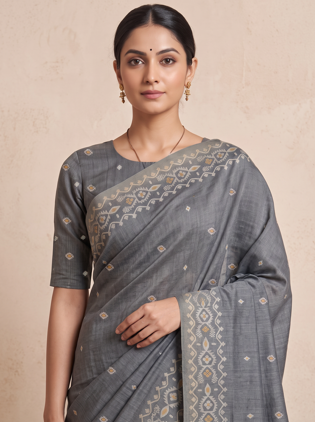 Saantha Signature|Grey Pure Tassar Weave Saree