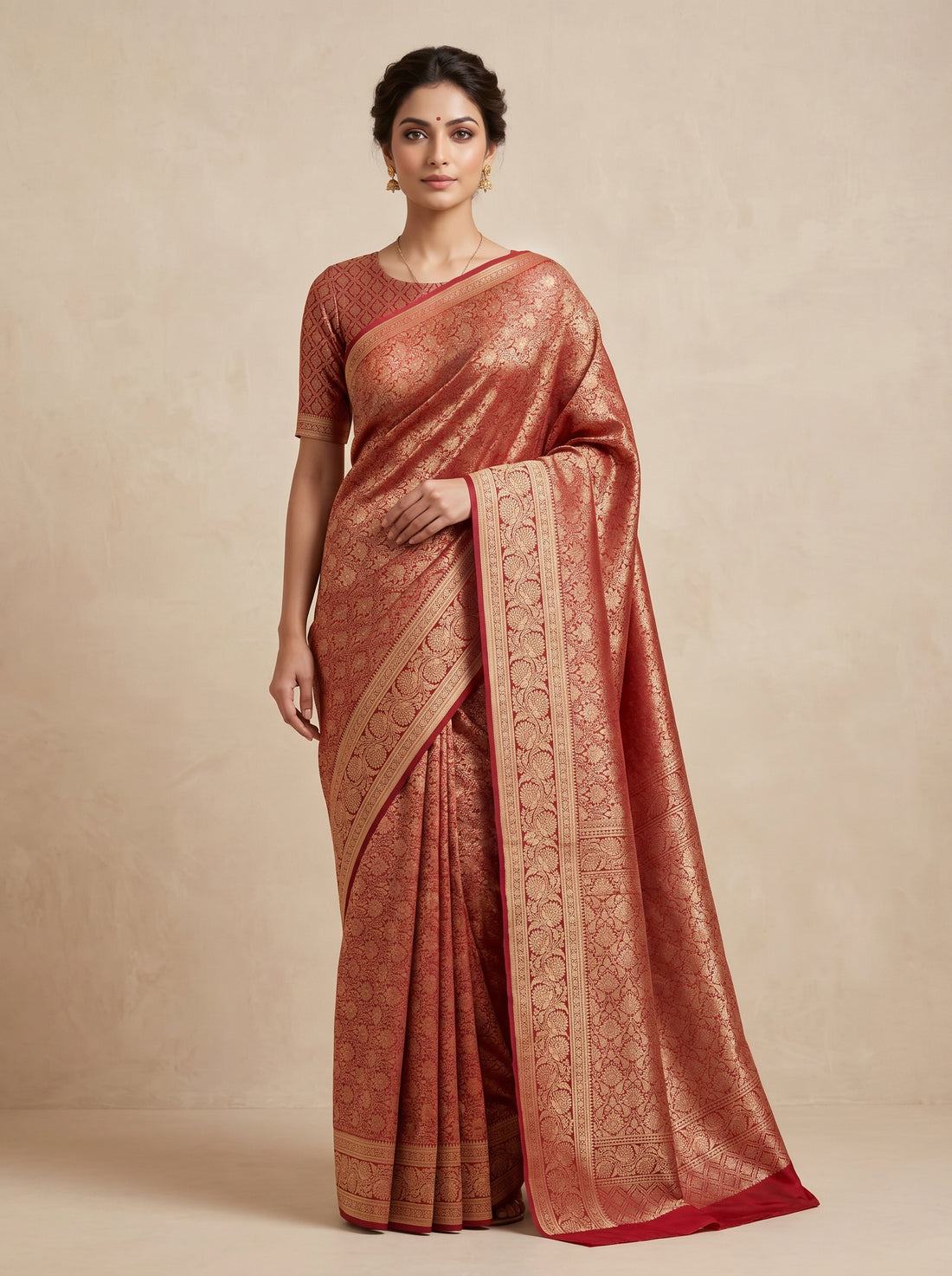 Maroon Blended Silk Zari Work Saree