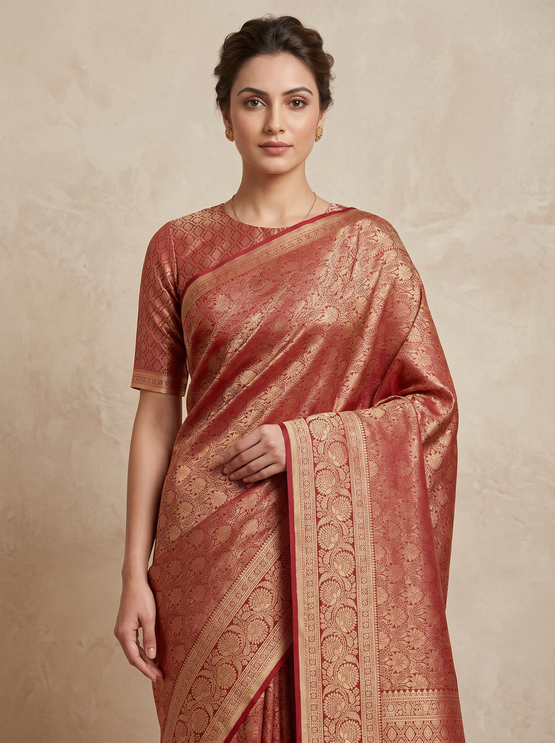 Saantha Signature|Maroon Blended Silk Zari Work Saree