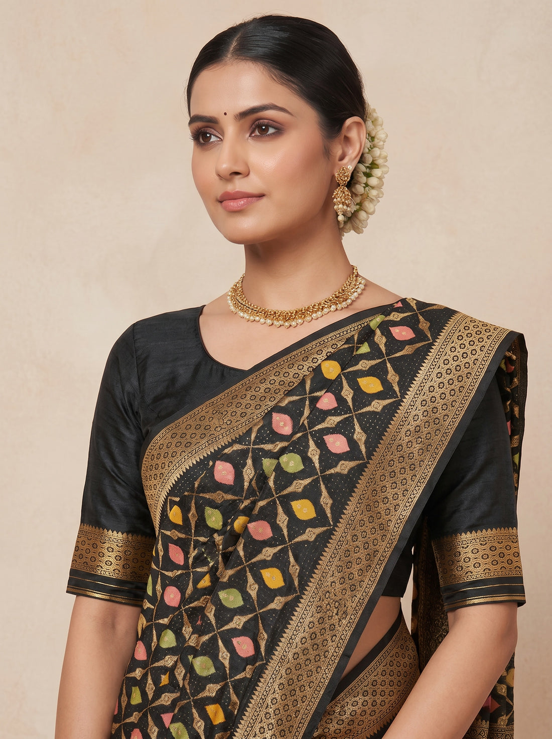 Saantha Signature|Black Cochet Zari Work Saree