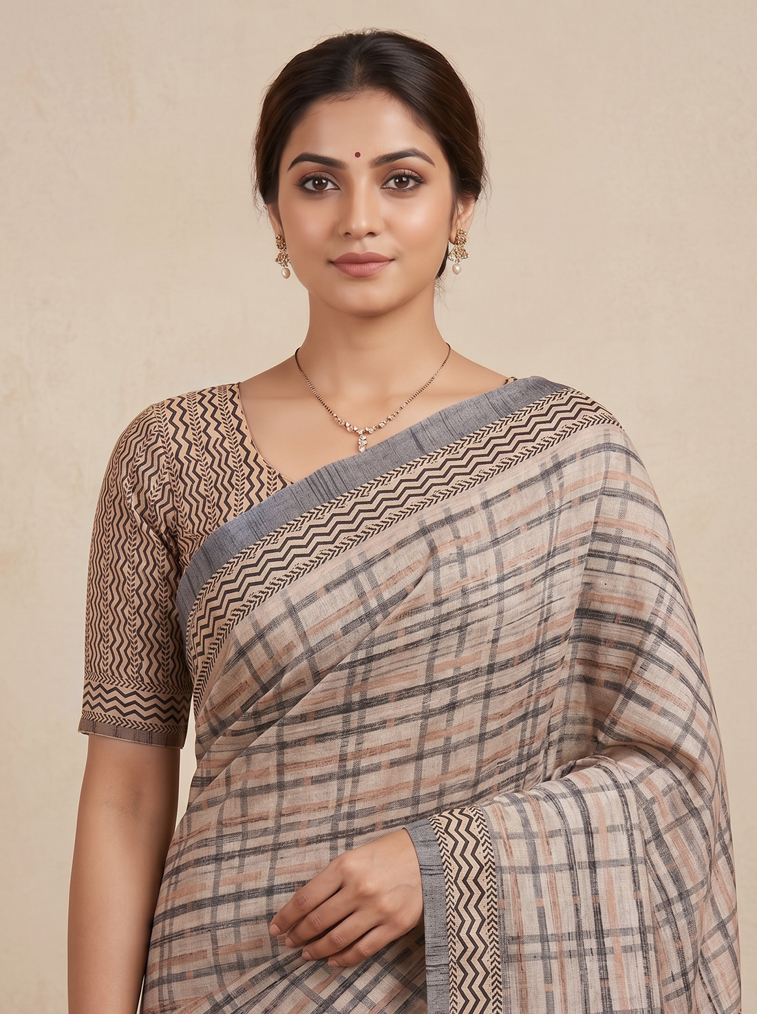 Saantha Signature|Brown Ghicha Tassar Weave Saree