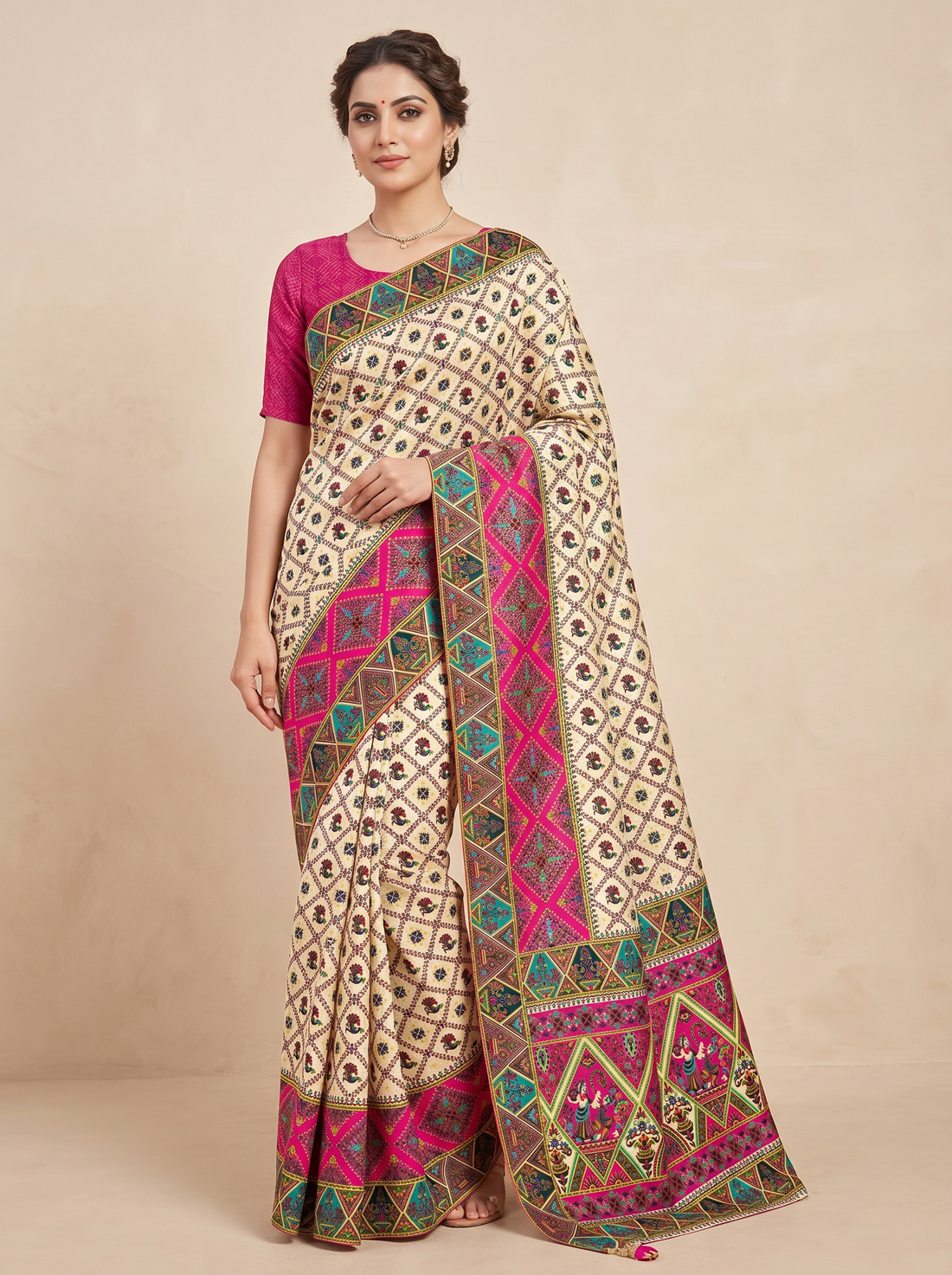 Multicolour Cotton Silk Blockprint Saree