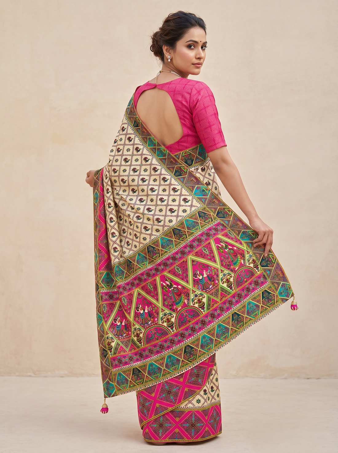 Multicolour Cotton Silk Blockprint Saree