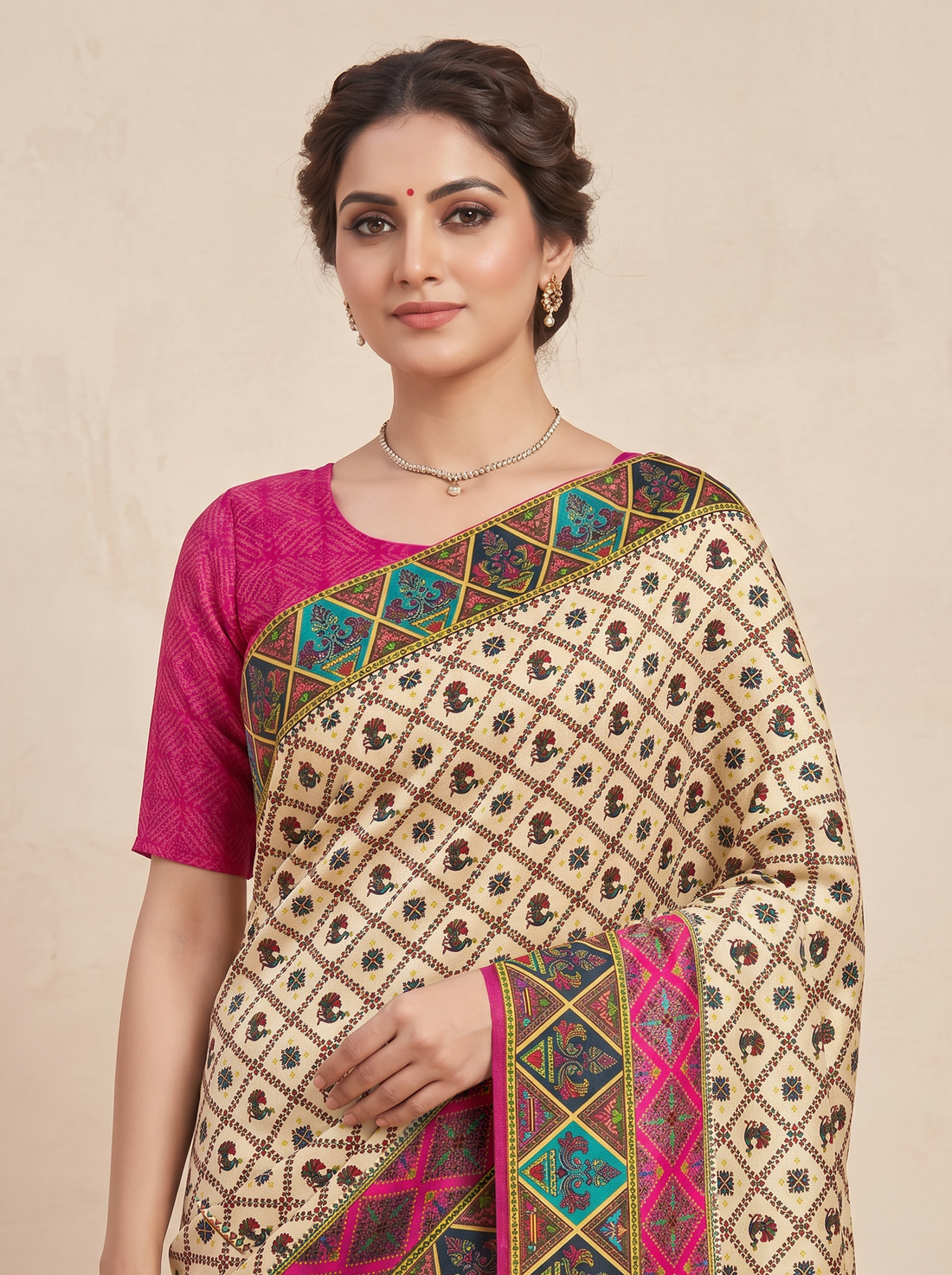 Multicolour Cotton Silk Blockprint Saree