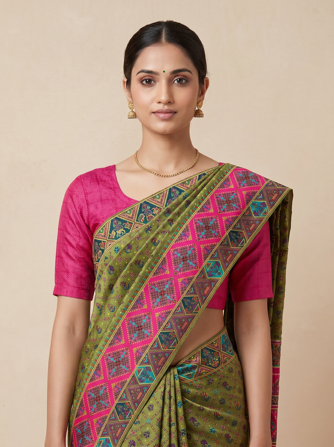 Saantha Signature|Green Cotton Silk Blockprint Saree
