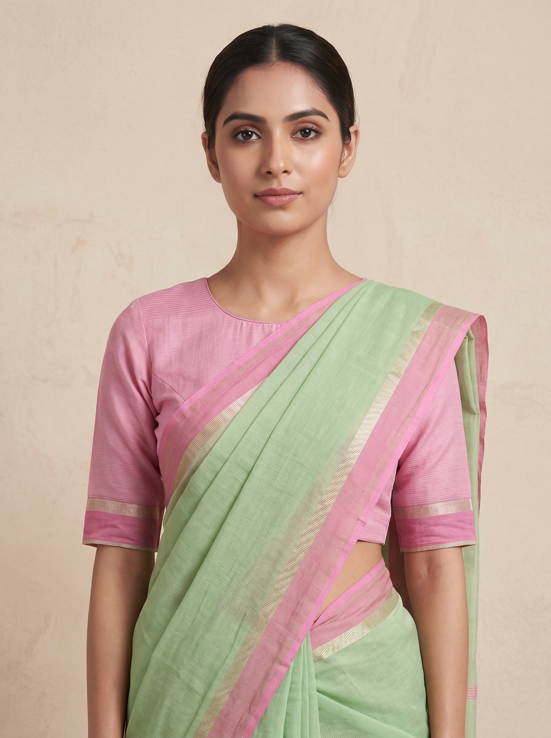 Green Mercerized Cotton Print Saree