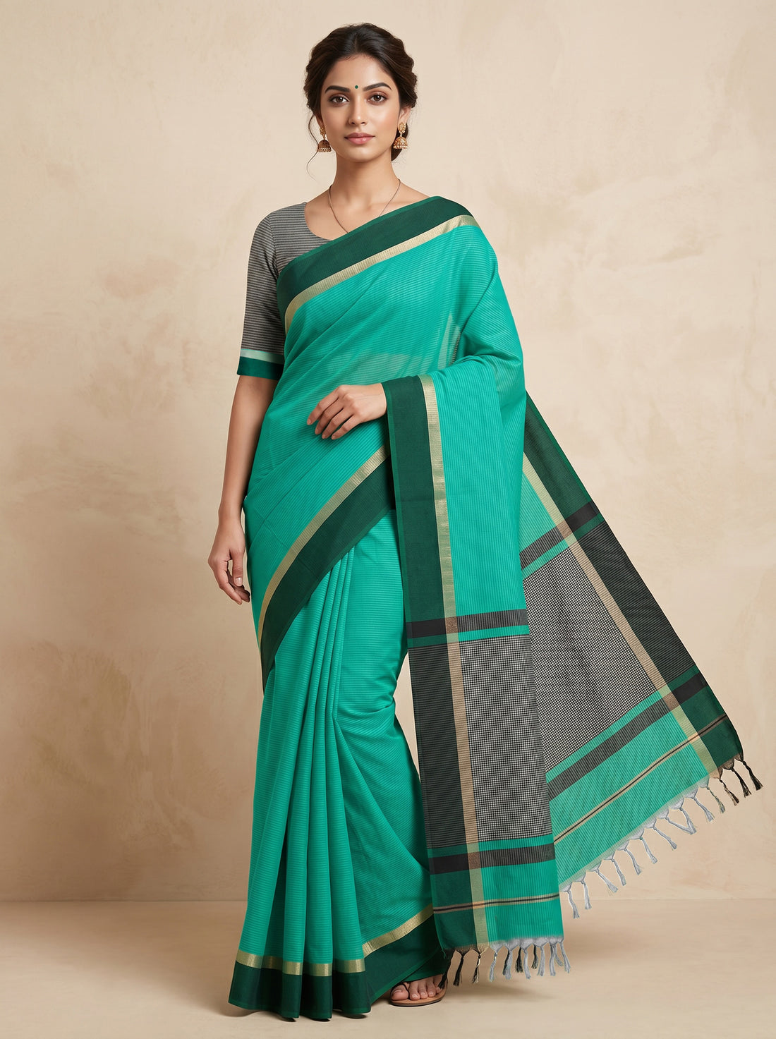 Green Mercerized Cotton Print Saree